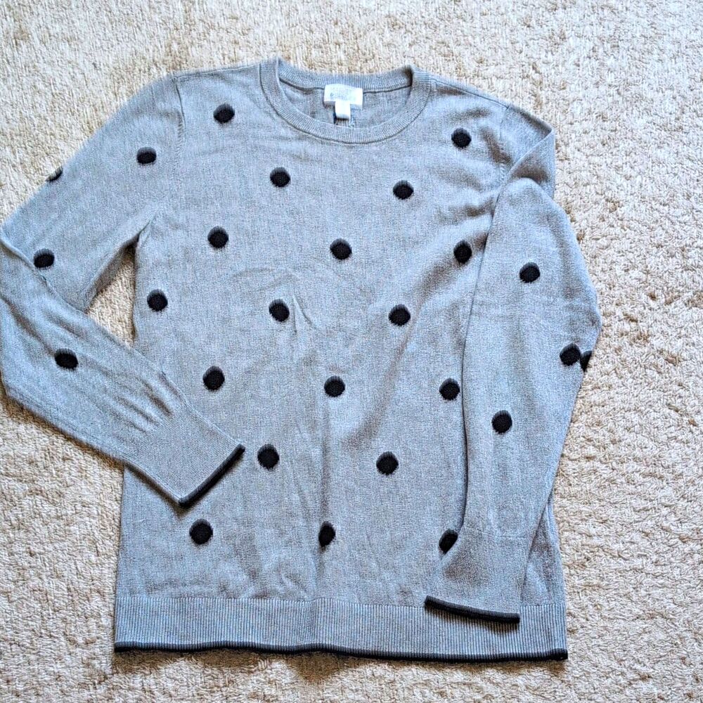 Market & Spruce Sweater Medium Gray Textured Polka Dot Crewneck Knit M